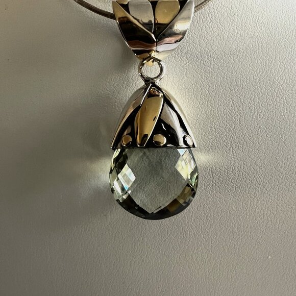 Samuel B. Jewelry - Green Amethyst & 18k Gold Briolette Cut Pendant